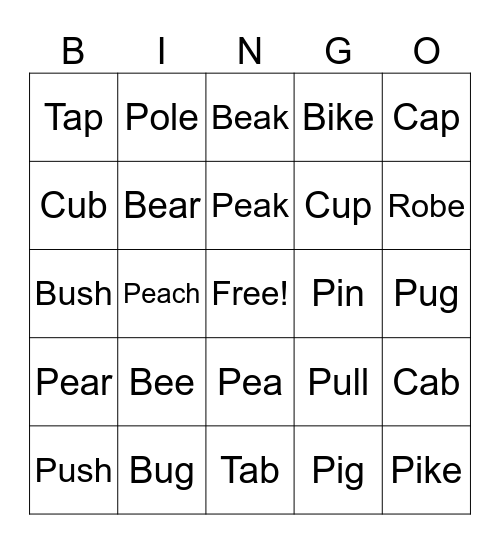 /P/ vs /B/ Bingo Card