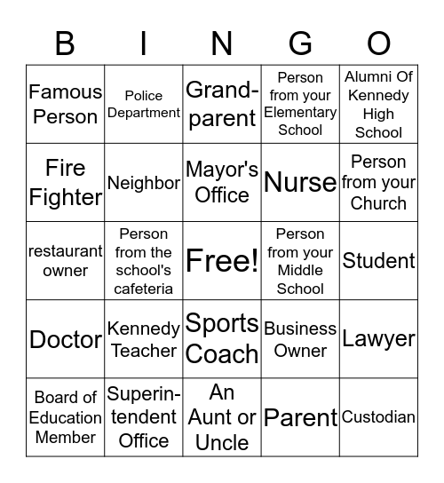 Kennedy Eagle Relay For Life Bingo Card