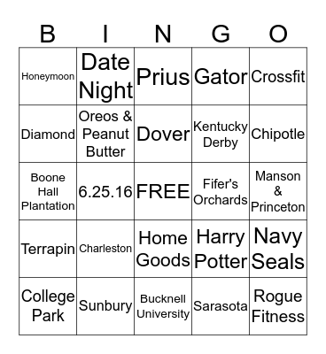 Zabrina's Wedding Shower Bingo Card