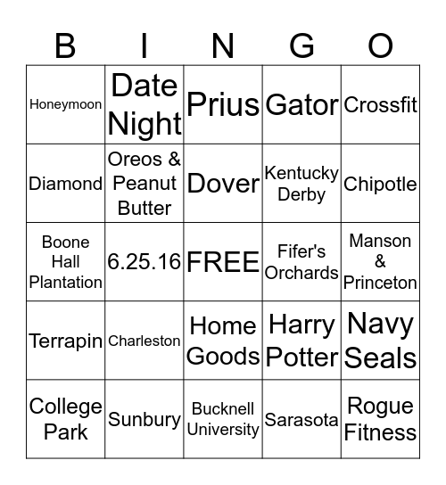 Zabrina's Wedding Shower Bingo Card