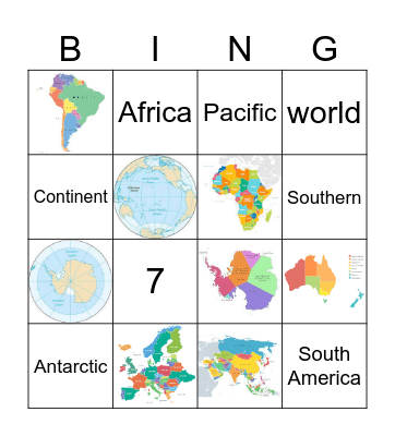 Continents and Oceans Bingo Card