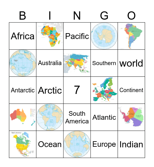 Continents and Oceans Bingo Card