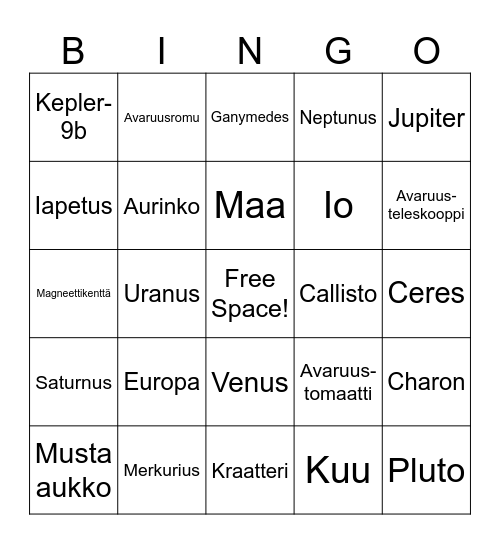 Avaruusbingo Card