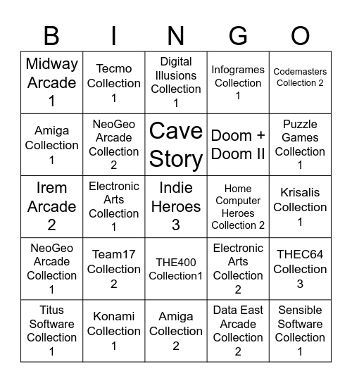 2024 Evercade/Super Pocket Bingo Card