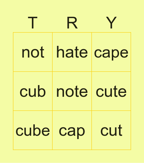 magic e words bingo Card