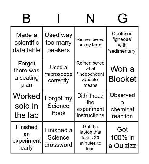 Northmead 9 Science Bingo Card