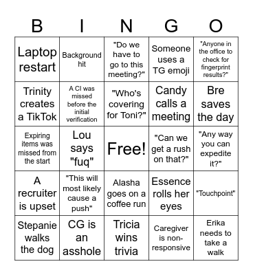 And just like that, she was gone Bingo Card