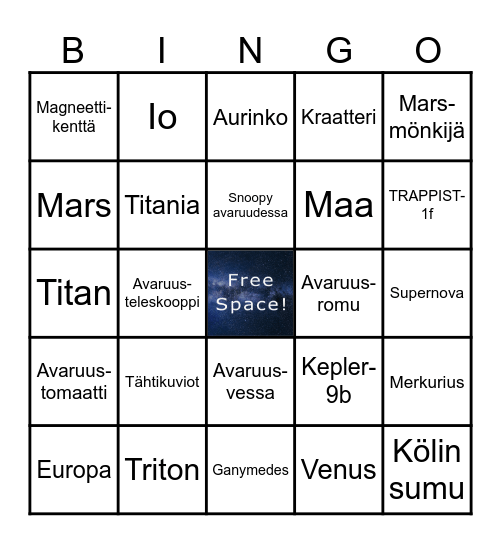 Avaruusbingo Card