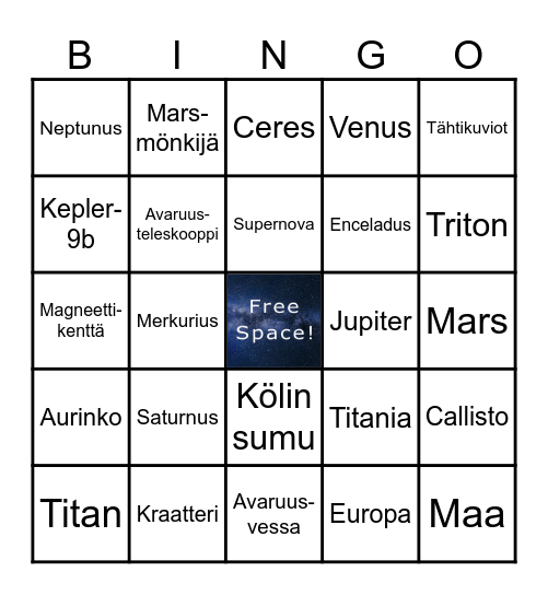 Avaruusbingo Card