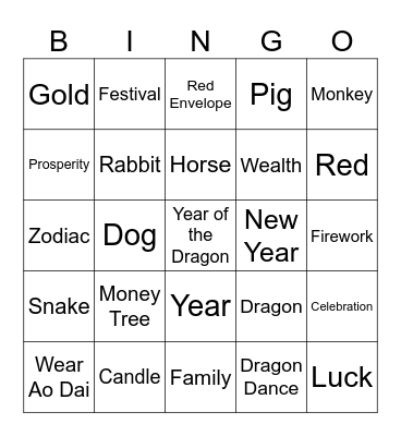 Lunar New Year-Year of the Dragon Bingo Card