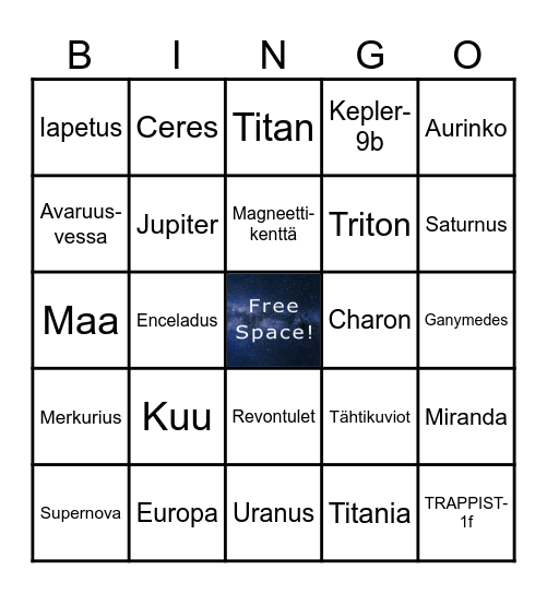 Avaruusbingo Card