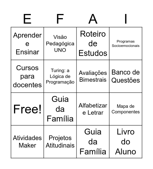 Onde Está? UNO Anos Inciais Bingo Card