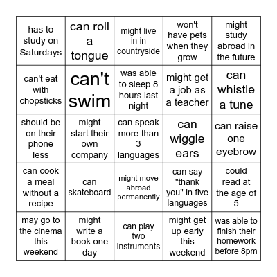 Modal Verbs: Find someone who... Bingo Card