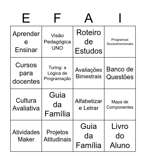 Onde Está? UNO Anos Inciais Bingo Card