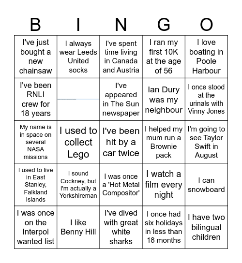 Get To Know The Team Bingo Card
