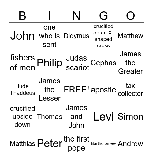 APOSTLES Bingo Card