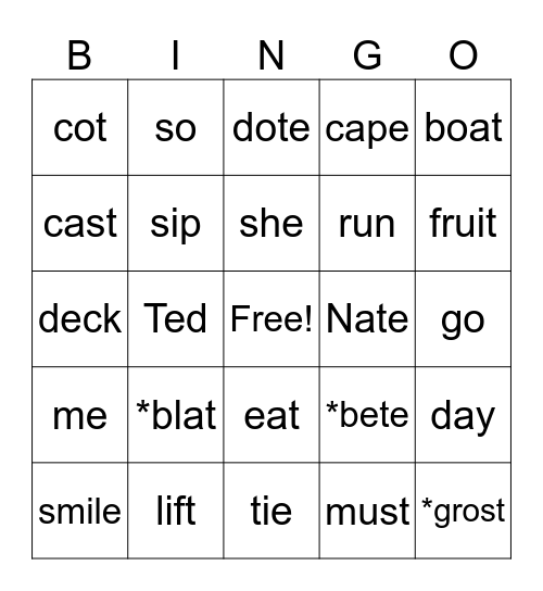 Phonetic Skills 1-5 Bingo Card