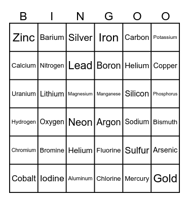 Periodic Table Bingo Card