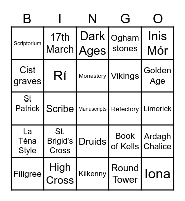 Early Christian Ireland Bingo Card
