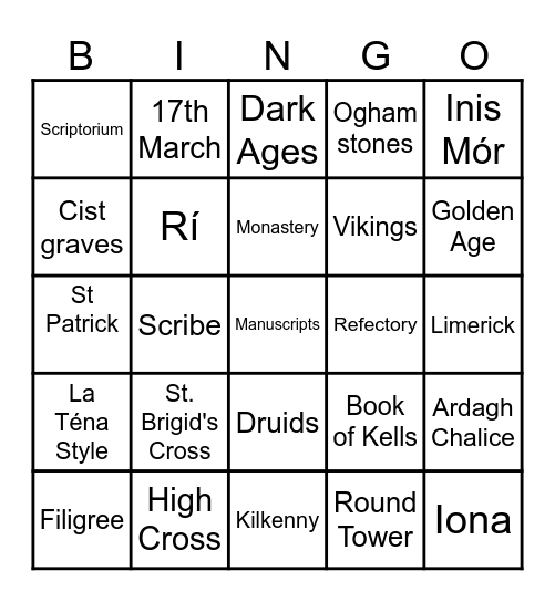 Early Christian Ireland Bingo Card