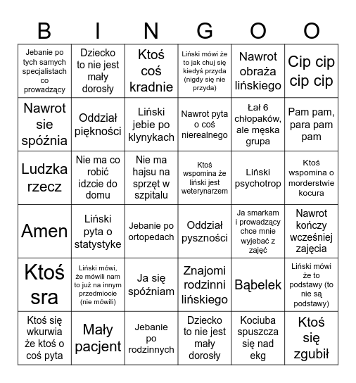 Bingo kliniczne - Pedi Edition Bingo Card