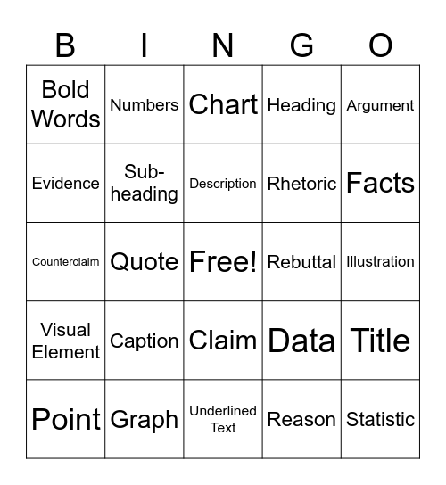 Informational Text Bingo Card