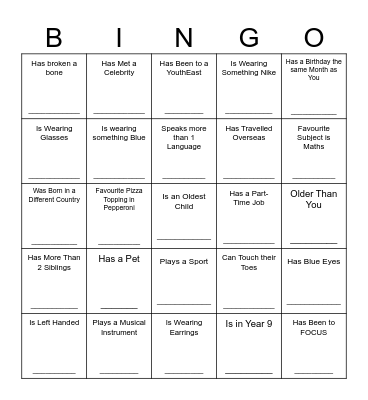 SAINT YOUTH Bingo Card