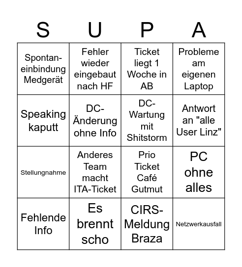 Bullshitbingo BHB Linz Bingo Card