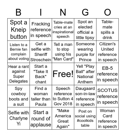 McGovern Day 2016 Bingo Card