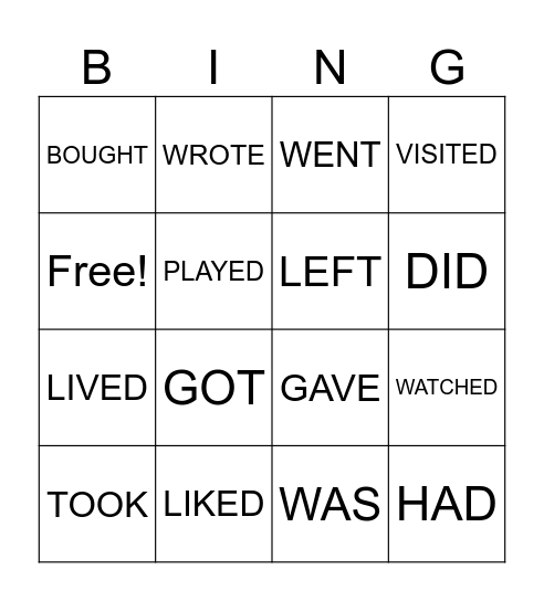 SIMPLE PAST Bingo Card