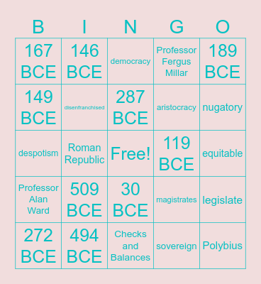 Roman Republic Review Bingo Card