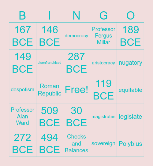 Roman Republic Review Bingo Card