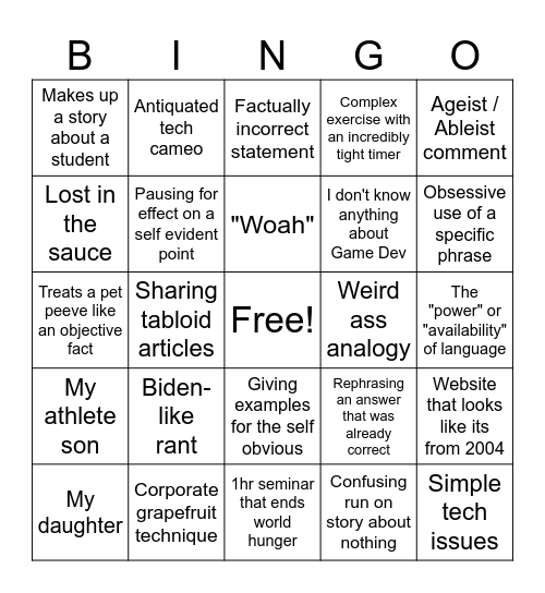 Comms Bingo Card