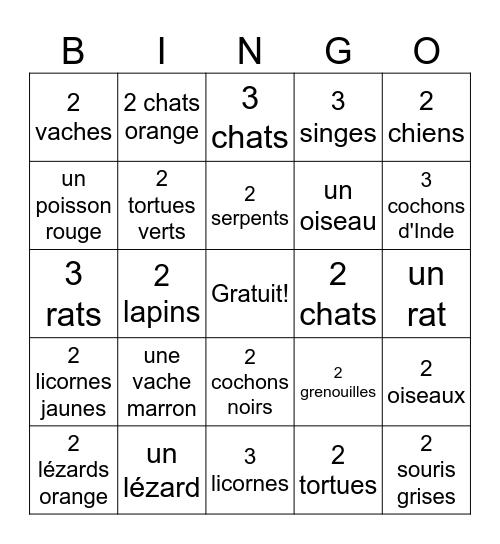 Les animaux de compagnie Bingo Card