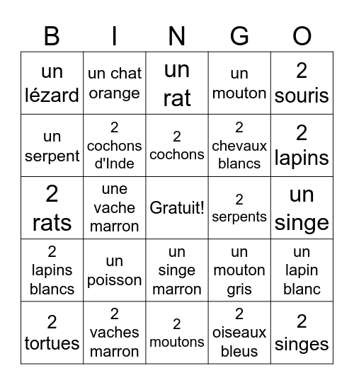 Les animaux de compagnie Bingo Card