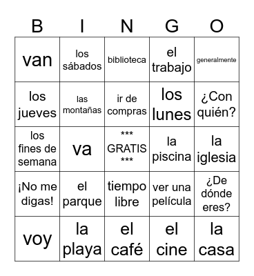 C 4 - A ¿A dónde vas? Bingo Card