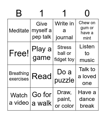 Coping Skills B110 Bingo Card