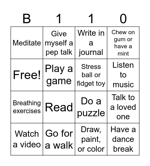 Coping Skills B110 Bingo Card
