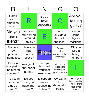 CCA - Grief and Loss Discussion Bingo Card