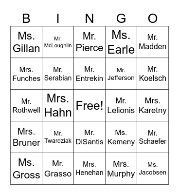 Candy Bar Bingo Card