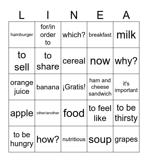 U3L1 Bingo Card