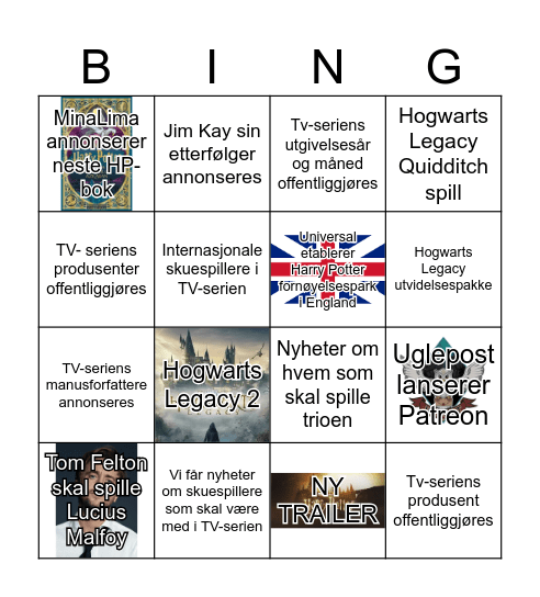 Harry Potter 2024 BINGO Card