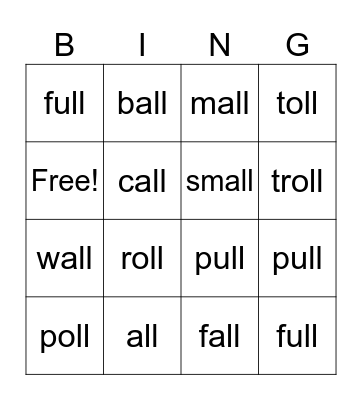 Lesson 43 Bingo Card
