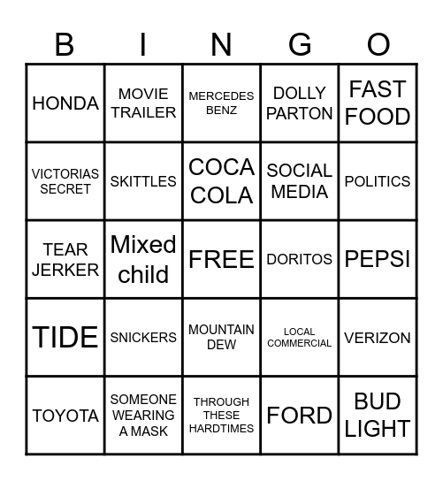 Super Bowl 58 Bingo Card