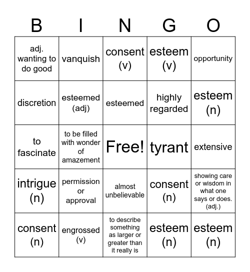 WW14 Grade 6 Bingo Card