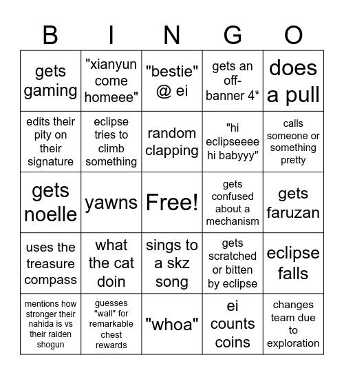 shuoxings stream Bingo Card