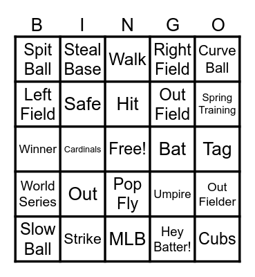 Softball Bingo! Bingo Card
