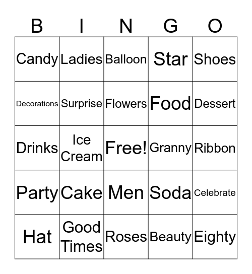 Sylvia's 80th Birthday Celebration Bingo Card