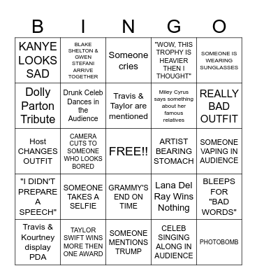 Grammy Bingo Card