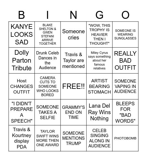 Grammy Bingo Card